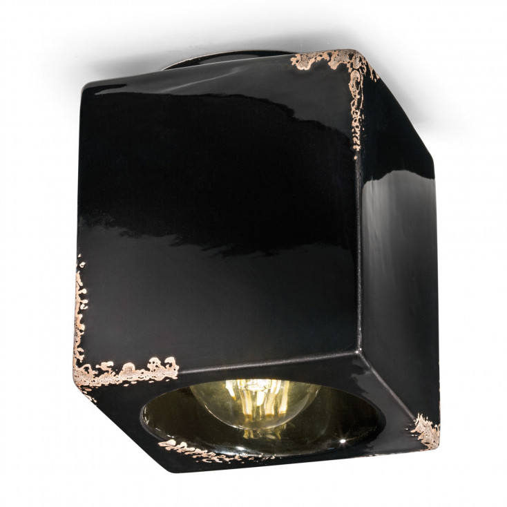 faretto da soffitto cubico con struttura in ceramica dal design industrial