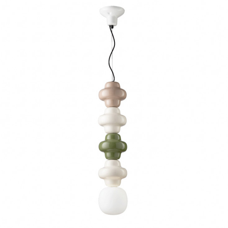 Lampada a sospensione 4 elementi misti in ceramica diffusore pendente in vetro