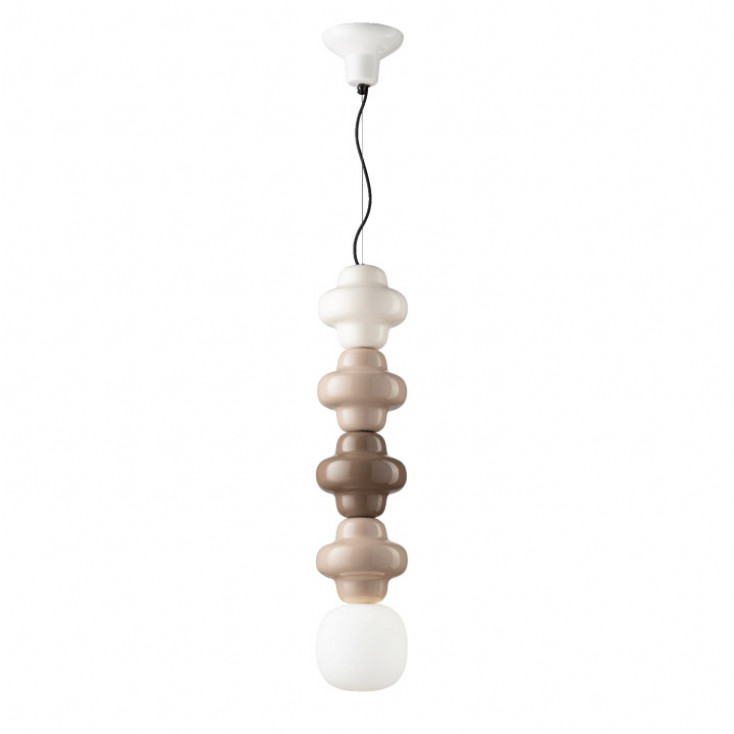 Lampada a sospensione 4 elementi misti in ceramica diffusore pendente in vetro