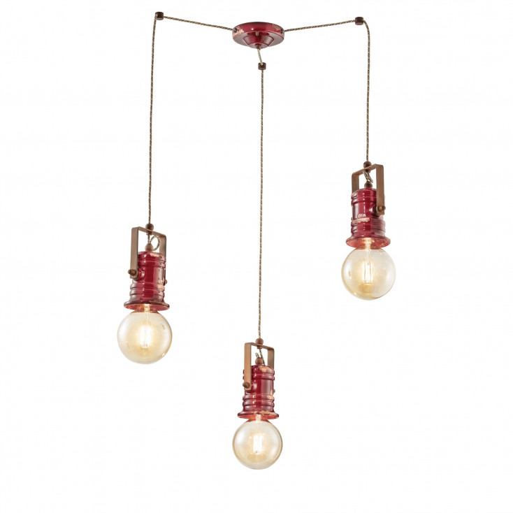 Lampada a sospensione con 3 diffusori in ceramica in stile industrial