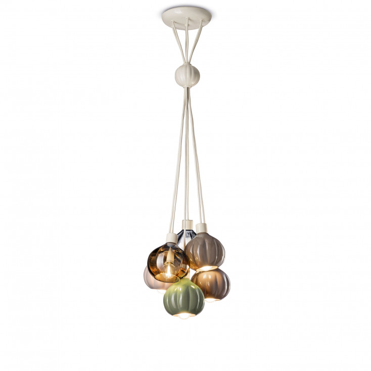 Lampada a sospensione con 6 diffusori in ceramica e vetro dal design moderno