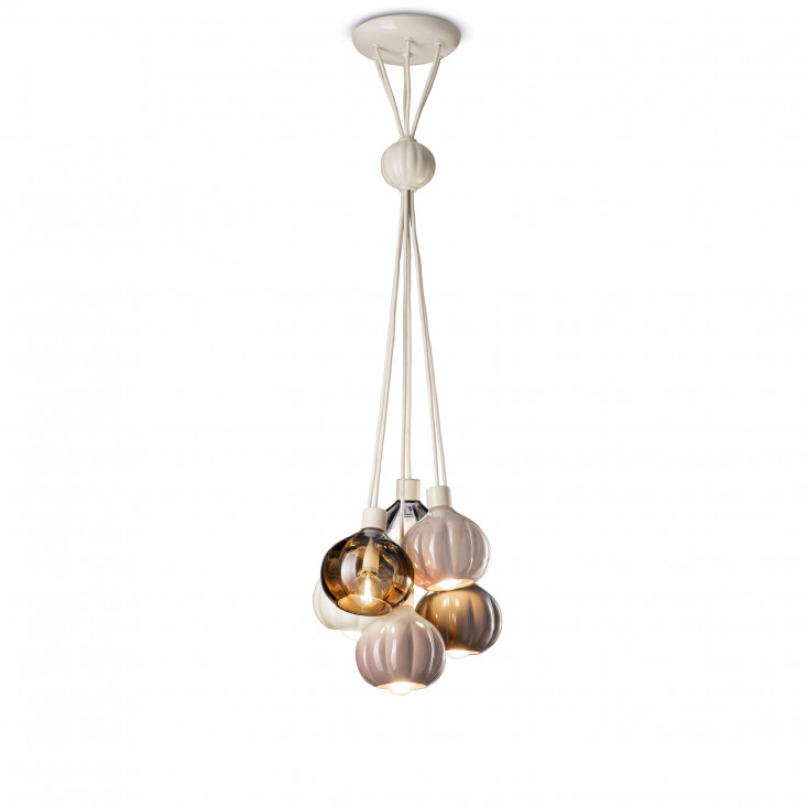 Lampada a sospensione con 6 diffusori in vetro e ceramica dal design moderno