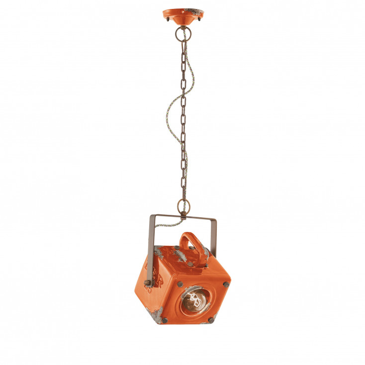 Lampada a sospensione dal design industrial con diffusore a cubico in ceramica