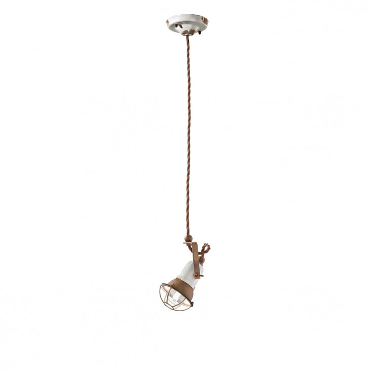 Lampada a sospensione dal design industrial con diffusore a griglia in ceramica