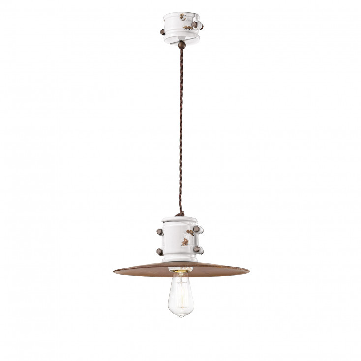 Lampada a sospensione dal design industrial in ceramica con paralume in metallo