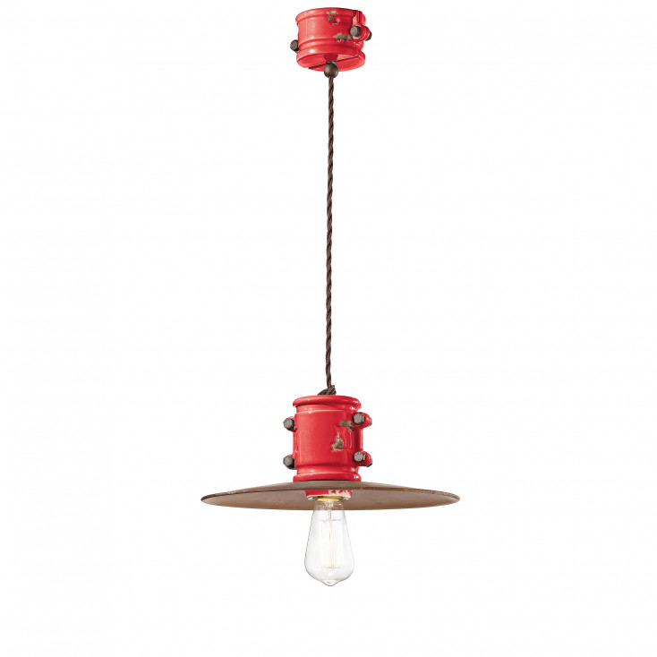 Lampada a sospensione dal design industrial in ceramica con paralume in metallo