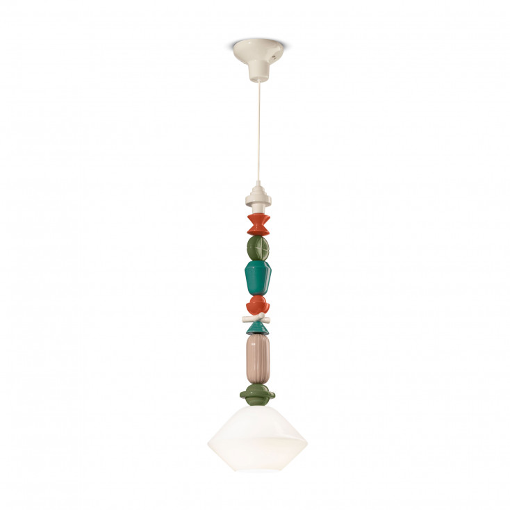 Lampada a sospensione grande con diffusore in ceramica dalle linee moderne decò