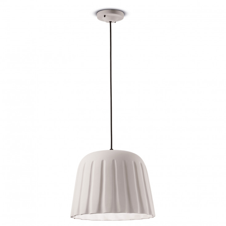 Lampada a sospensione grande con paralume in ceramica dalle linee moderne decò