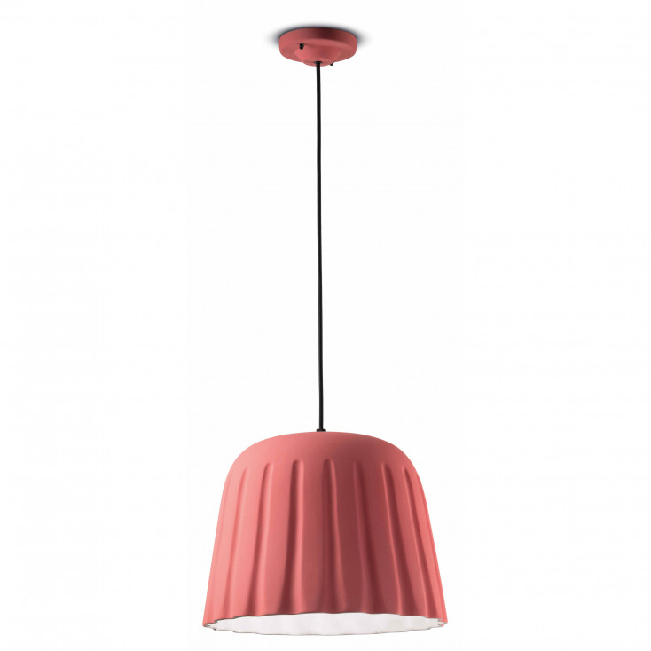 Lampada a sospensione grande con paralume in ceramica dalle linee moderne decò