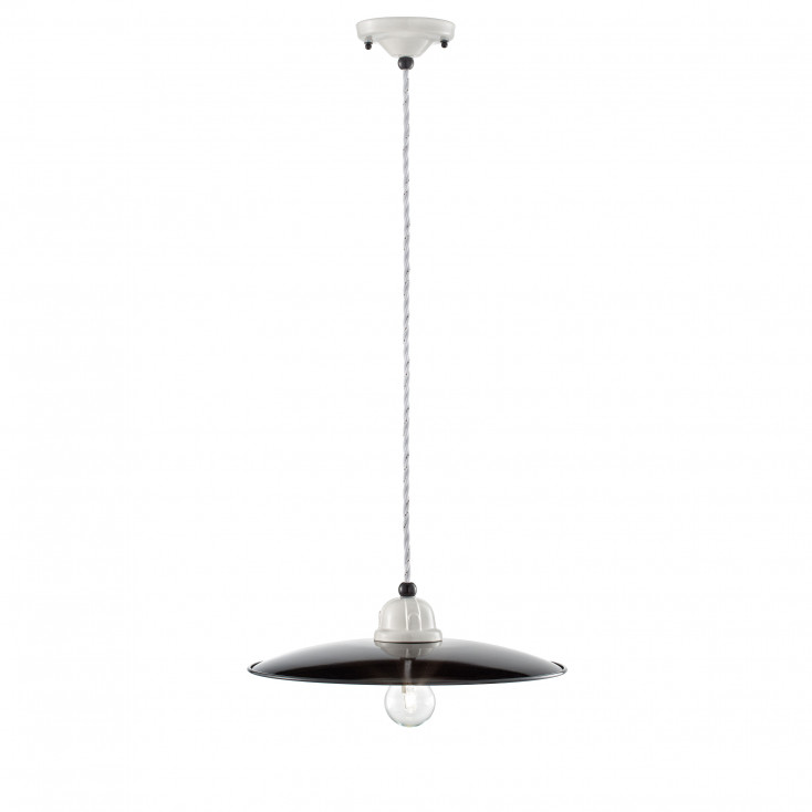 Lampada a sospensione grande industrial in metallo e paralume in ceramica