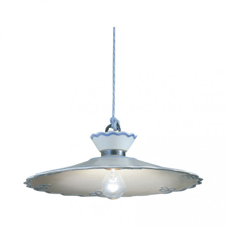 Lampada a sospensione grande rustica con paralume in ceramica decorato a mano