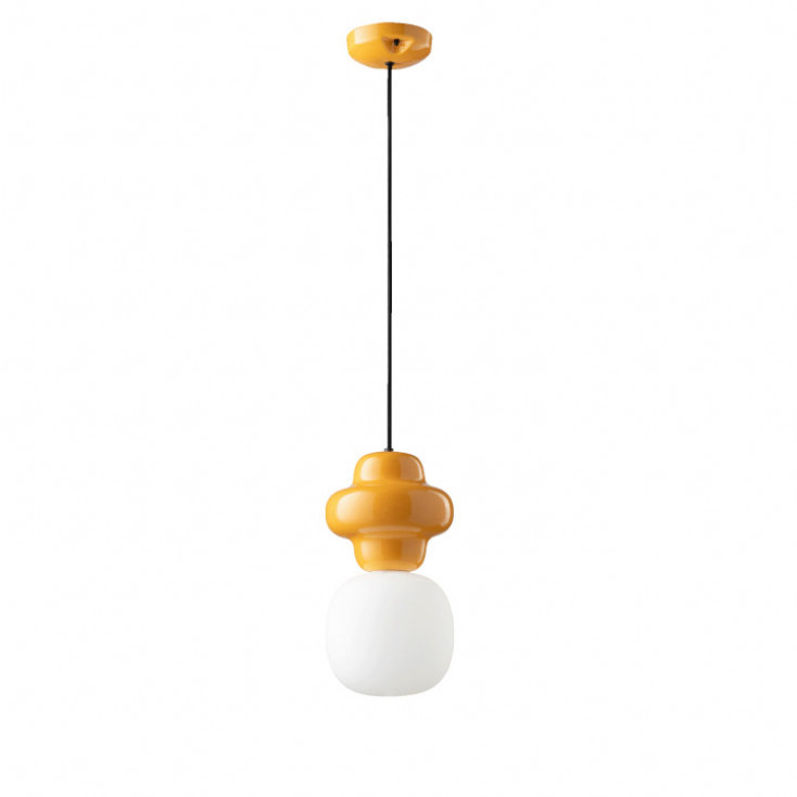 Lampada a sospensione in ceramica con singolo diffusore pendente in vetro