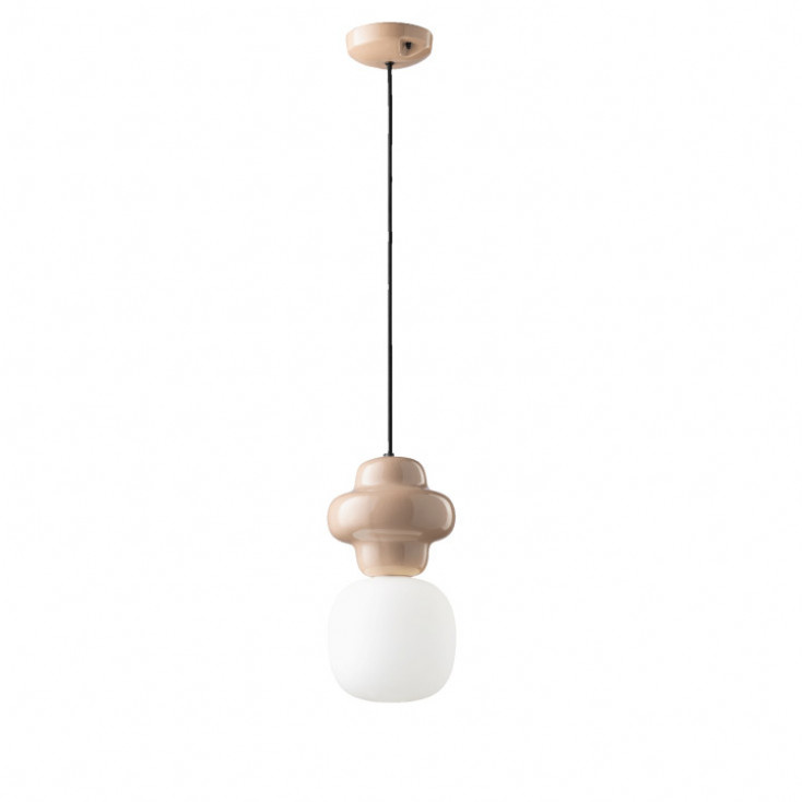 Lampada a sospensione in ceramica con singolo diffusore pendente in vetro