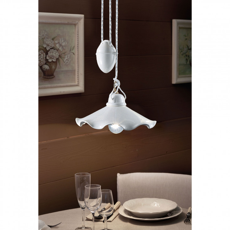 Lampada a sospensione in ceramica regolabile in altezza dal design rustico