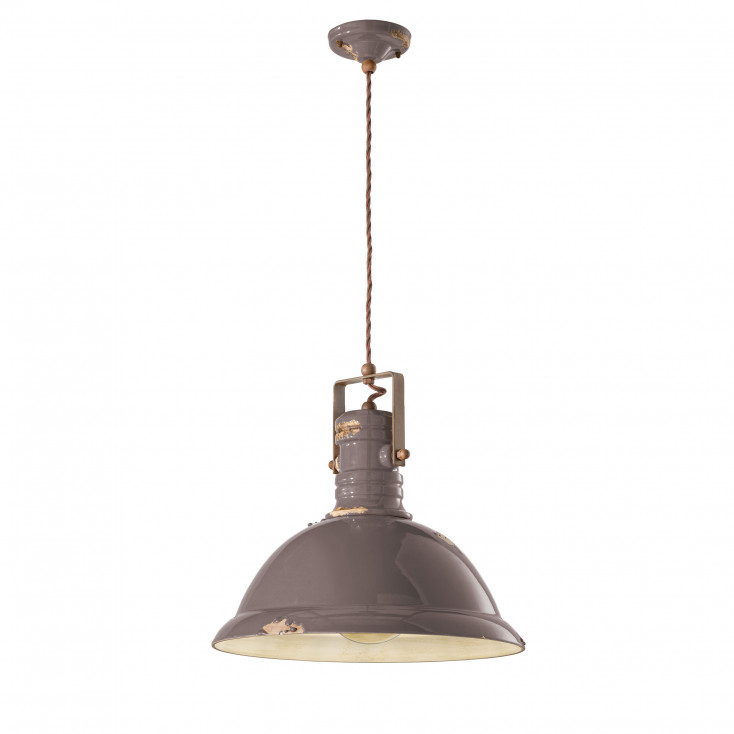 Lampada a sospensione in metallo in stile industrial con diffusore in ceramica