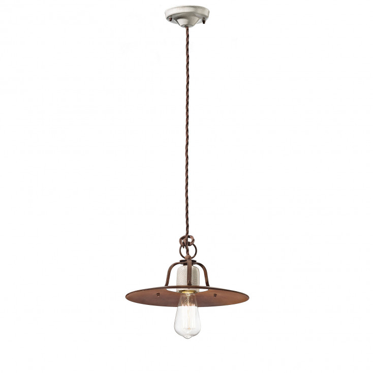 Lampada a sospensione media con struttura in metallo e dettagli in ceramica