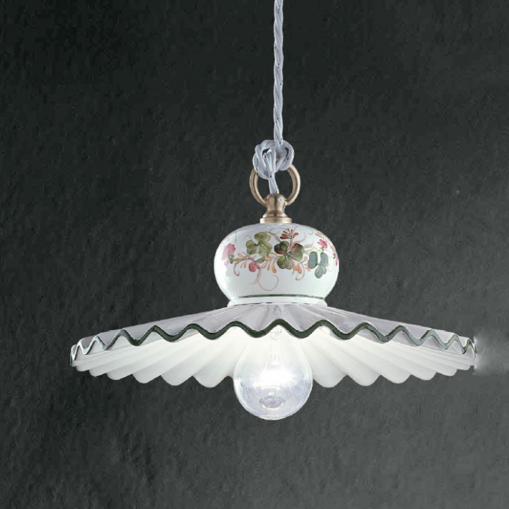 Lampada a sospensione media dallo stile rustico in ceramica decorata a mano
