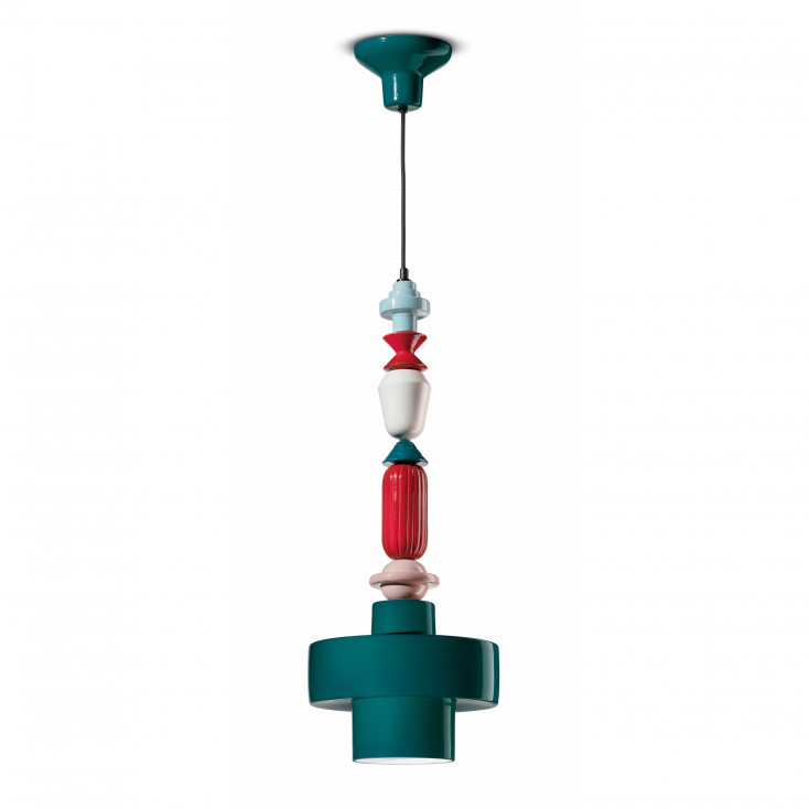 Lampada a sospensione media interamente in ceramica dalle linee moderne decò