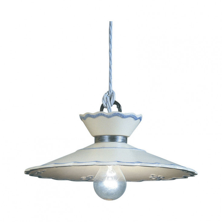Lampada a sospensione media rustica con paralume in ceramica decorato a mano