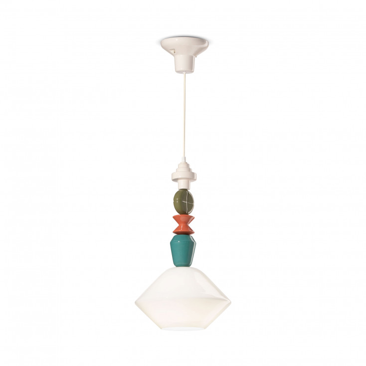 Lampada a sospensione piccola con diffusore in ceramica dalle linee moderne decò