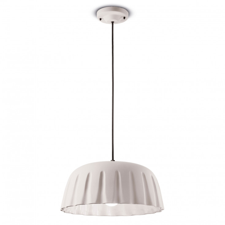 Lampada a sospensione piccola con paralume in ceramica dalle linee moderne decò