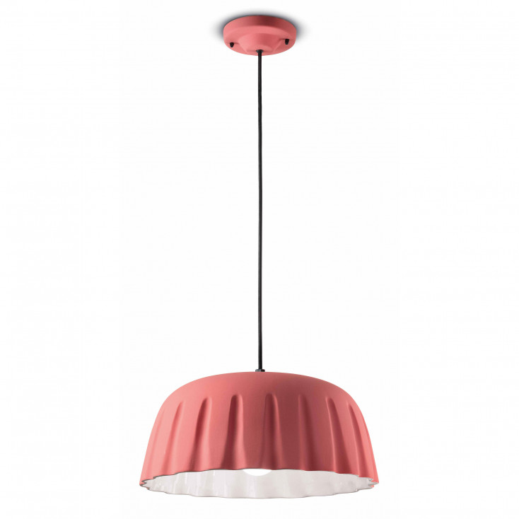Lampada a sospensione piccola con paralume in ceramica dalle linee moderne decò