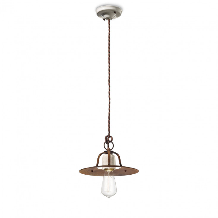 Lampada a sospensione piccola con struttura in metallo e dettagli in ceramica
