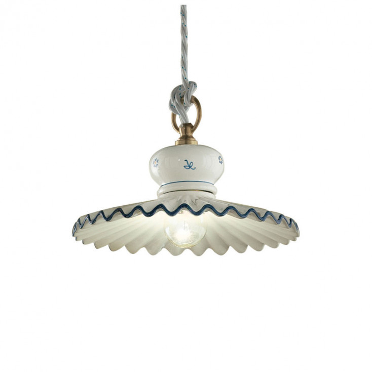 Lampada a sospensione piccola dallo stile rustico in ceramica decorata a mano