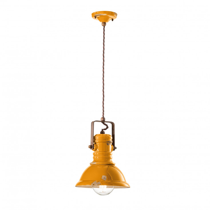 Lampada a sospensione piccola in stile industrial con diffusore in ceramica