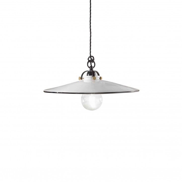 Lampada a sospensione piccola in stile rustico in metallo e paralume in ceramica