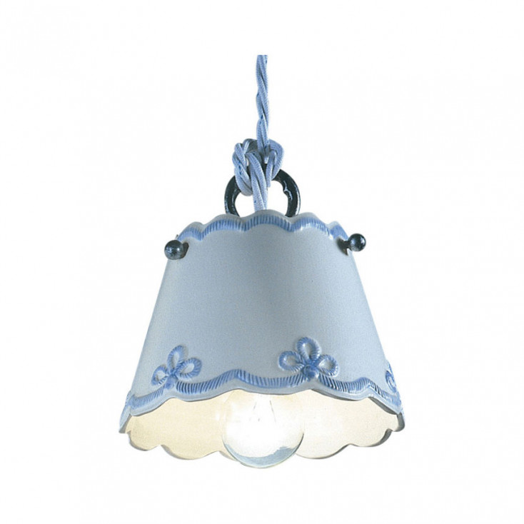 Lampada a sospensione piccola rustica con paralume in ceramica decorato a mano