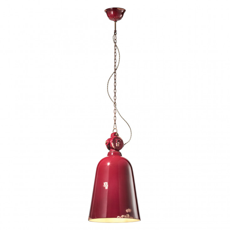 Lampada sospensione dallo stile industrial con diffusore a cono in ceramica
