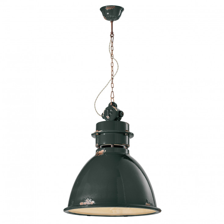 Lampada sospensione in stile industrial con diffusore in ceramica