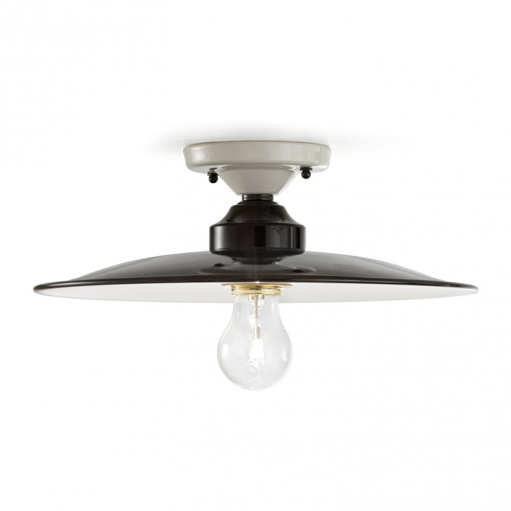 Plafoniera da soffitto grande industrial in metallo e paralume in ceramica