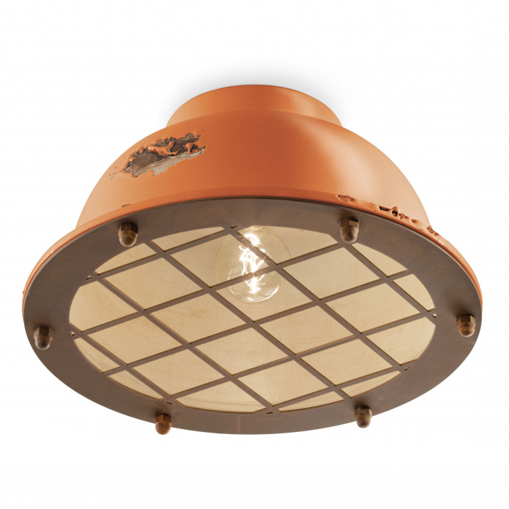Plafoniera da soffitto in stile industrial con diffusore in ceramica con griglia