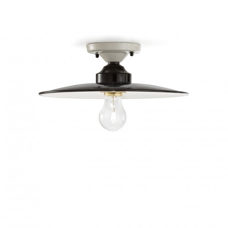 Plafoniera da soffitto media industrial in metallo e paralume in ceramica