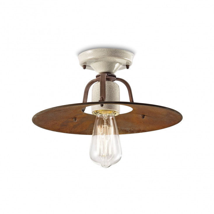 Plafoniera da soffitto piccola con struttura in metallo e dettagli in ceramica