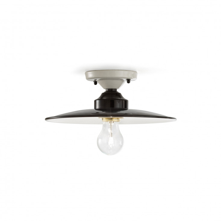 Plafoniera da soffitto piccola industrial in metallo e paralume in ceramica