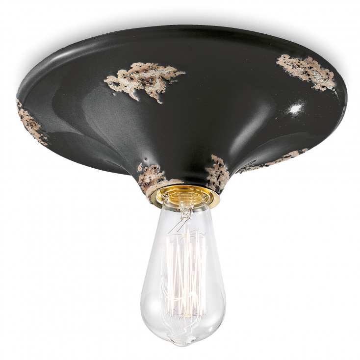 Plafoniera grande rotonda dal design industrial con diffusore in ceramica