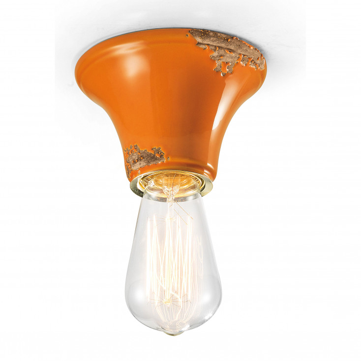 Plafoniera media rotonda dal design industrial con diffusore in ceramica