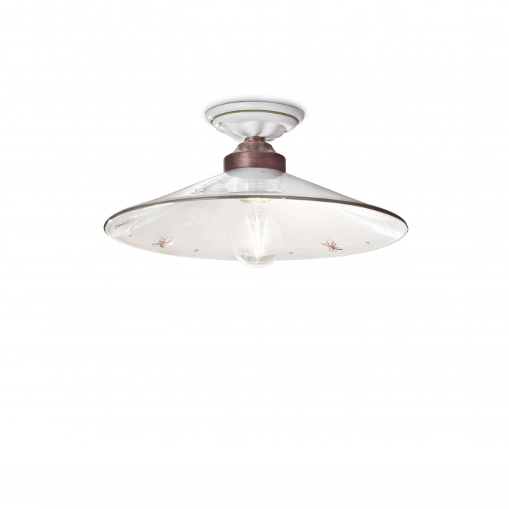 Plafoniera media stile rustico con struttura in metallo e diffusore in ceramica