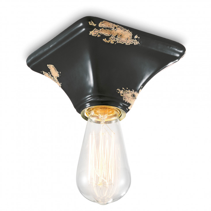 Plafoniera piccola quadrata dal design industrial con diffusore in ceramica