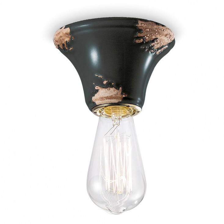 Plafoniera piccola rotonda dal design industrial con diffusore in ceramica