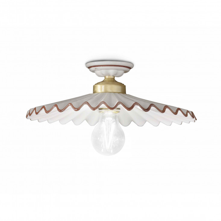 Plafoniera piccola rustica con paralume in ceramica decorato a mano
