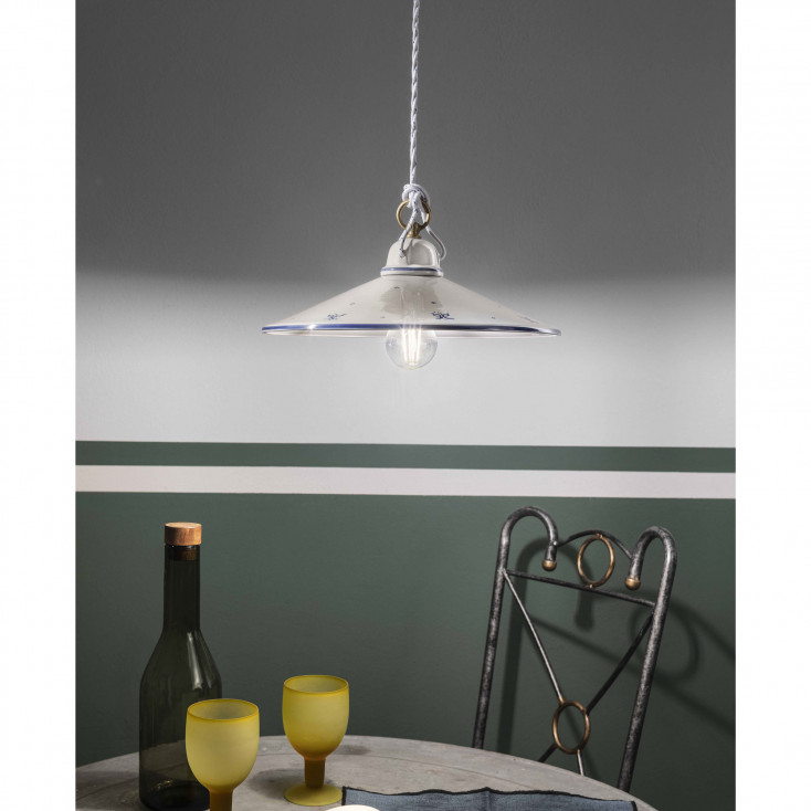 Sospensione grande dallo stile rustico con paralume in ceramica