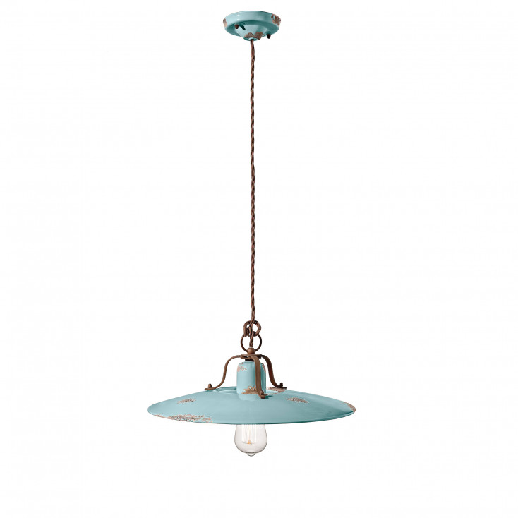 Sospensione grande in metallo con diffusore in ceramica dal design industrial