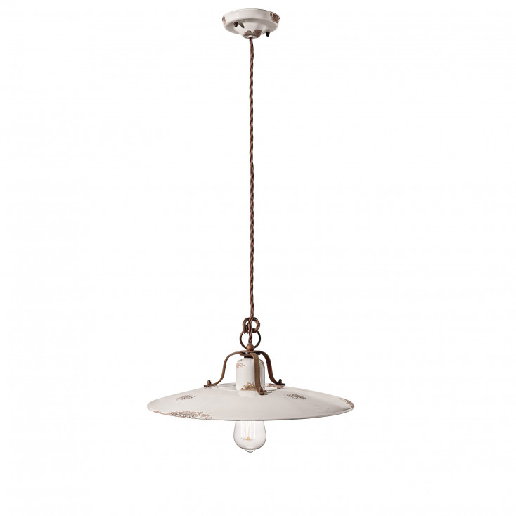 Sospensione grande in metallo con diffusore in ceramica dal design industrial