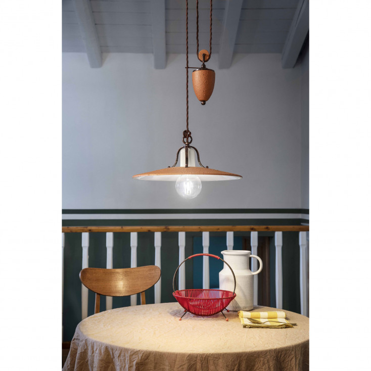 Sospensione rustica grande in ceramica decorata a mano regolabile in altezza