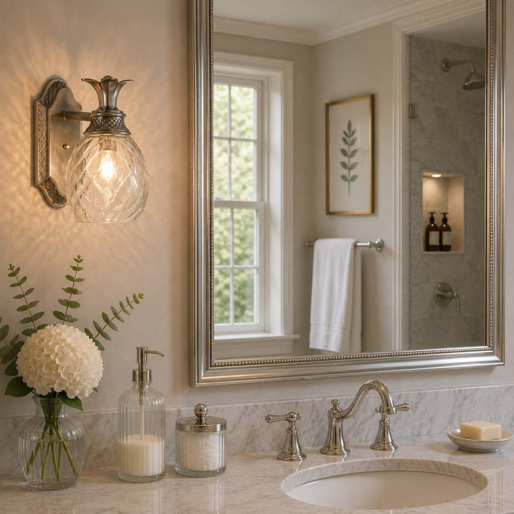 Applique da bagno a parete in acciaio e diffusore in vetro a 1 luce LED G9