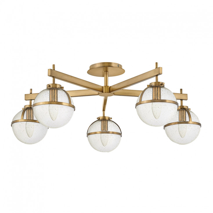 Lampada a soffitto per bagno in acciaio e 5 diffusori a boccia in vetro